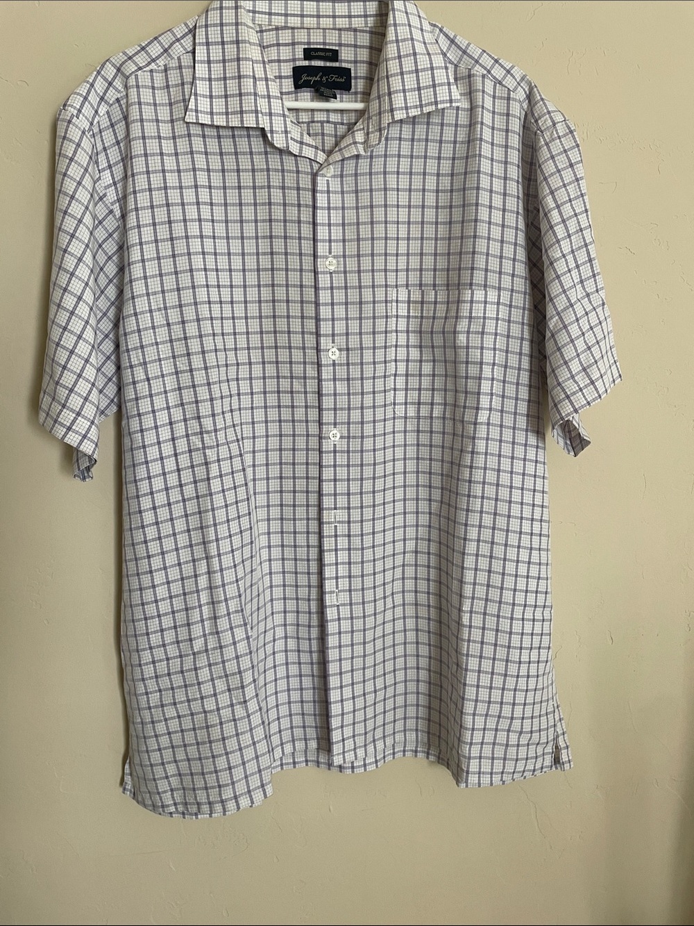 Joseph & Feiss White and Light Blue Check Short-Sleeve Button-Down Shirt